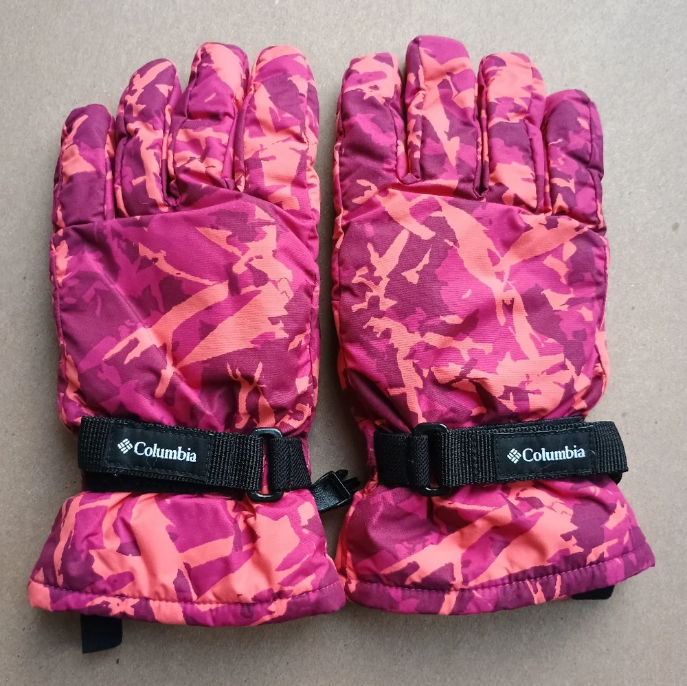 Girls Columbia Winter Snow Gloves Pink Pattern Mittens Ski Sz Large